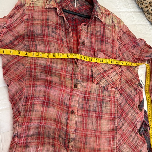 Free People Nordic Nights Buttondown Plaid lace up sz M - Picture 7 of 10